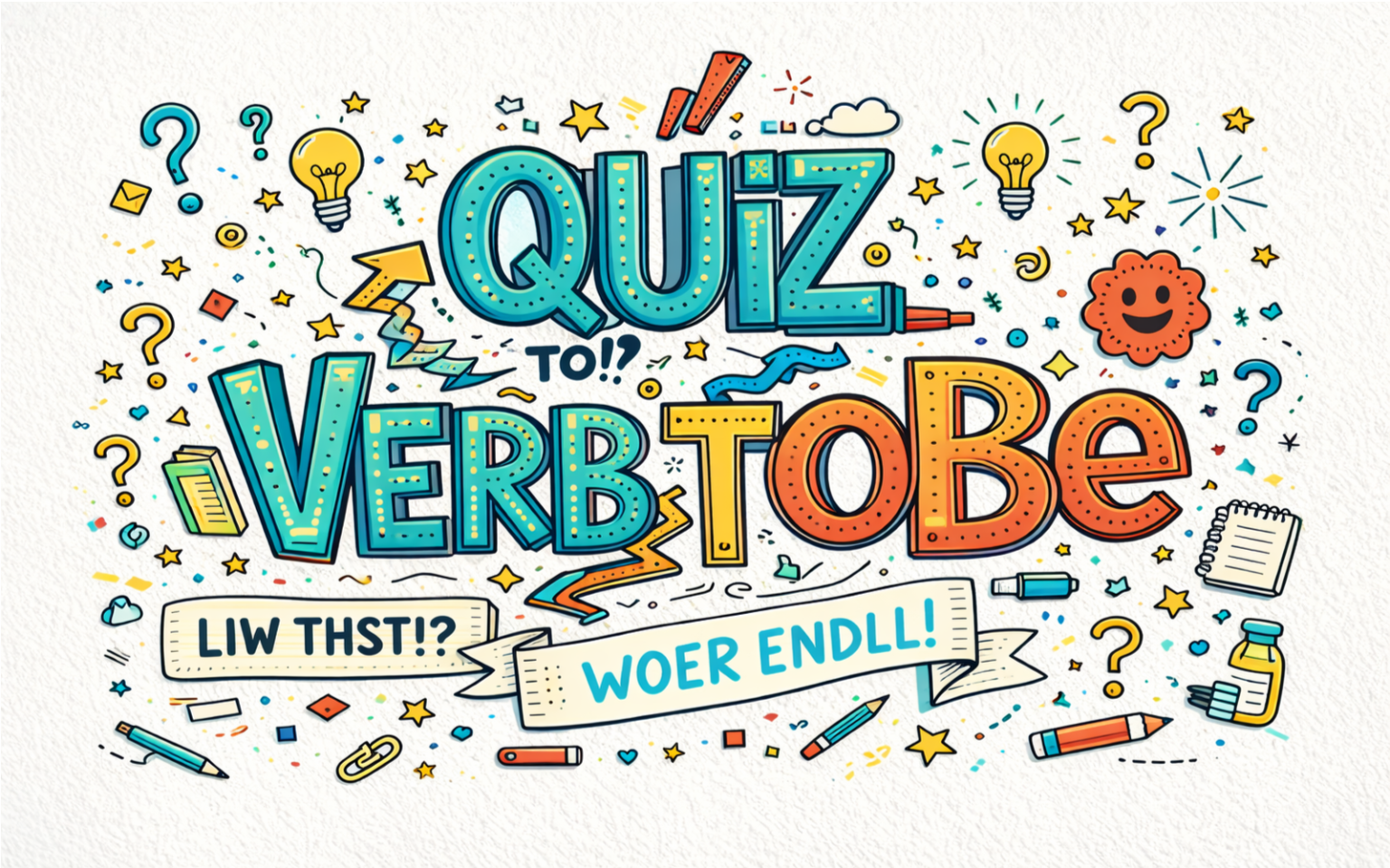 Ilustração educativa mostrando conjugação do verbo TO BE (am, is, are), pronomes pessoais, tabela de conjugação, pessoas em diferentes contextos e estrutura gramatical.