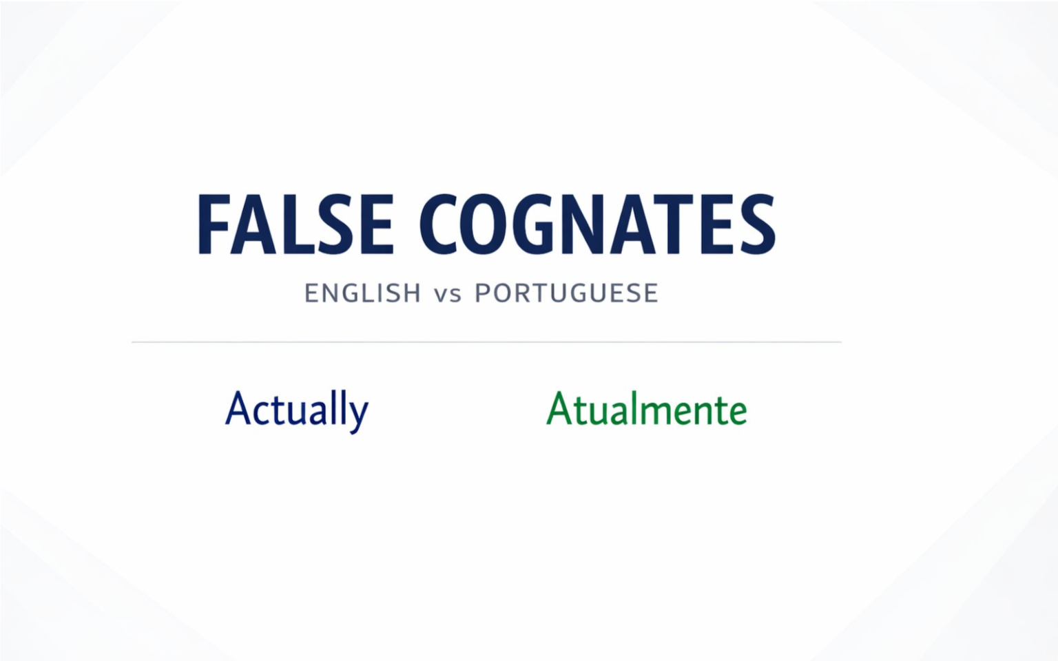 Falsos cognatos em inglês: 20 palavras que confundem brasileiros. Professional educational illustration showing false cognates between English and Portuguese languages with flag symbols and confusing word pairs