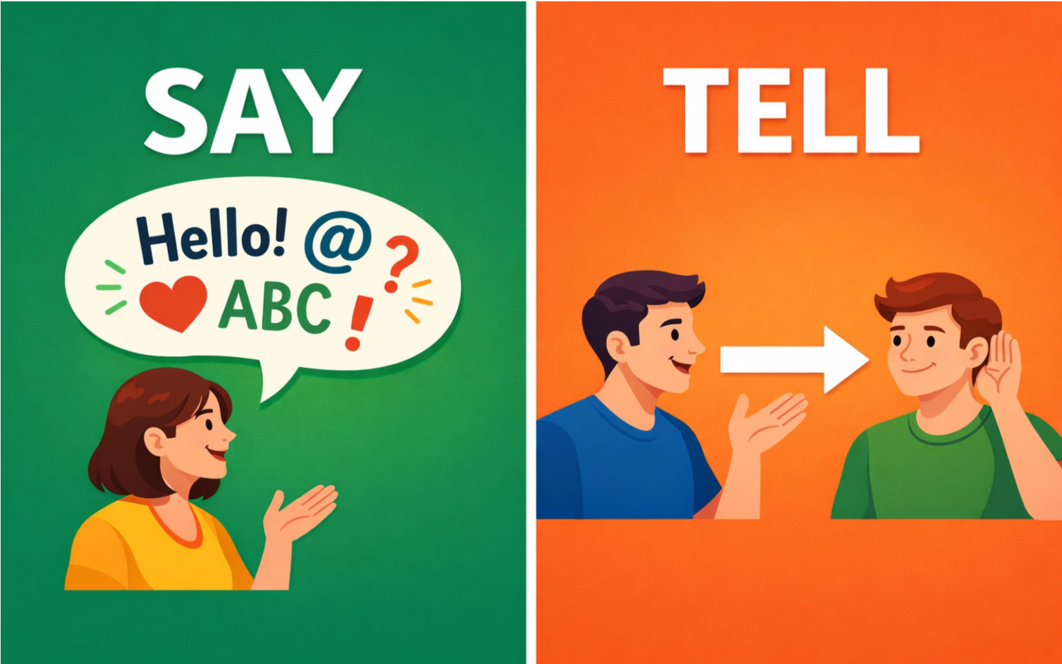 Quando Usar SAY vs. TELL em Inglês: Guia Definitivo